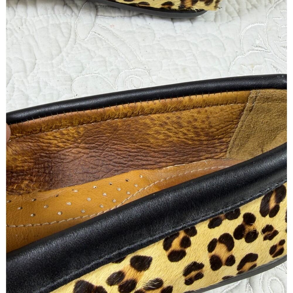 Minnetonka Womens 8.5 Brown Tan Leopard Cow Hair Leather Lined Loafer Shoes Flat - Picture 6 of 11